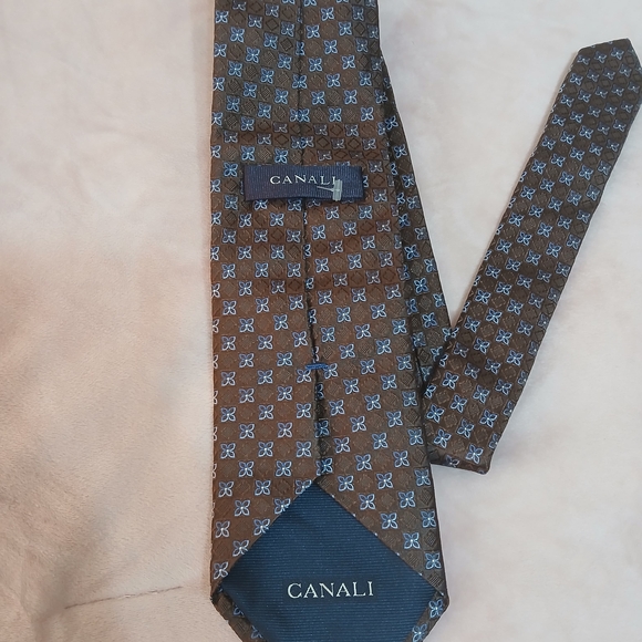 Canali Brown Tie with Blue Floral Pattern - Picture 3 of 4
